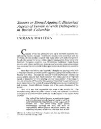 18 Sinners or Sinned Against?: Historical Aspects of Female Juvenile Delinquency in British Columbia