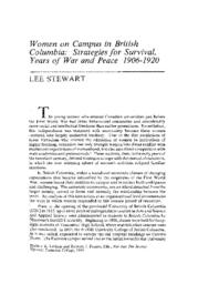 11 Women on Campus in British Columbia: Strategies for Survival, Years of War and Peace 1906-1920
