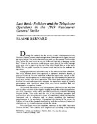 19 Last Back: Folklore and the Telephone Operators in the 1919 Vancouver General Strike