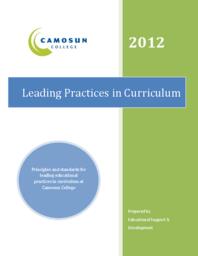 Leading Practices in Curriculum: Principals and Standards for Leading Educational Practices in Curriculum at Camosun College