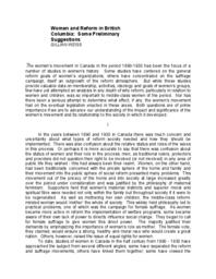 14 Women and Reform in British Columbia: Some Preliminary Suggestions