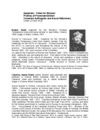 16 Appendix: Votes for Women: Profiles of Prominent British Columbia Suffragists and Social Reformers